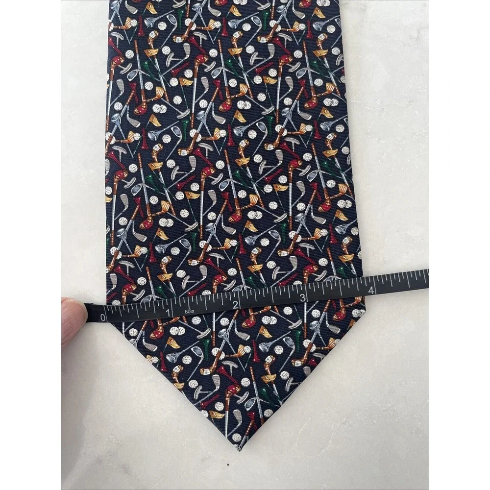 Sabatini All Silk Milano Roma Como Navy Blue Hand Made Men's Neck Tie Golf Theme